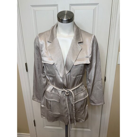 Current Air Anthroplogie Elerie Silver Knit Jacket, Size L